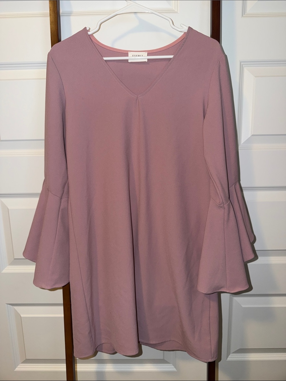 Everly Dusty Rose V-Neck Bell Sleeve Mini Dress